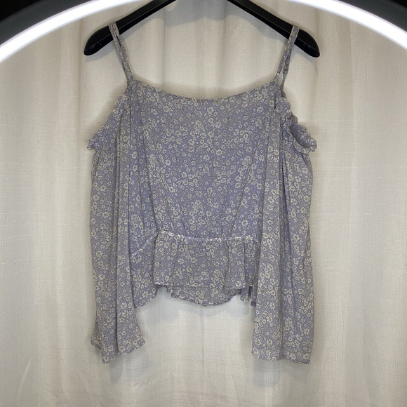 Astr Purple Floral Cold Shoulder Peplum Top - Picture 6 of 8